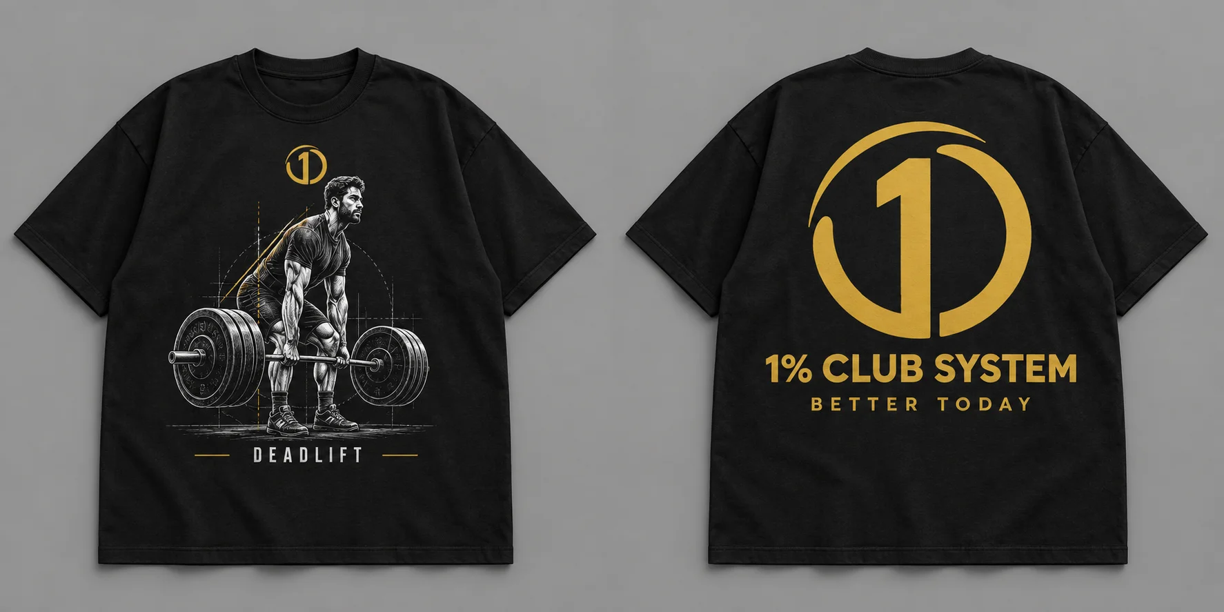 Deadlift tee, front skill artwork; concept mockup