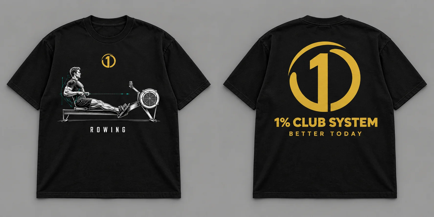 Rowing tee, front skill artwork; concept mockup