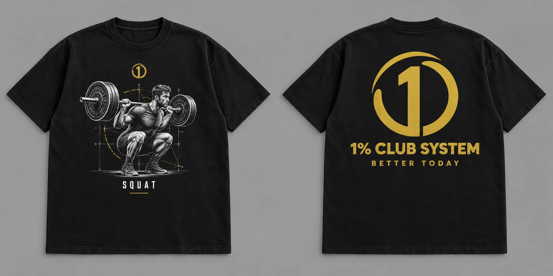 Squat tee, front skill artwork; concept mockup